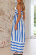 Febedress Back Cut Out High Waist Striped Maxi Cami Dress