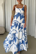 Febedress Backless Ruffle Tiered Printed Maxi Cami Dress
