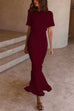 Febedress Short Sleeve Waisted Bodycon Fishtail Dress(6 Colors Available)