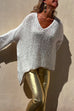 V Neck Dolman Sleeves Irregular Casual Sweater