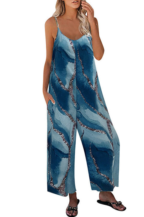 Febedress Casual Wide Leg Pockets Printed Cami Jumpsuit