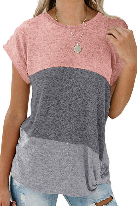 Febedress Short Sleeve Twist Knot Color Block T-shirt