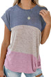 Febedress Short Sleeve Twist Knot Color Block T-shirt