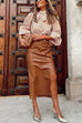 Febedress Casual Ruched Side Split Leather Skirt