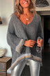 Febedress V Neck Long Sleeve Hollow Out Cozy Sweater