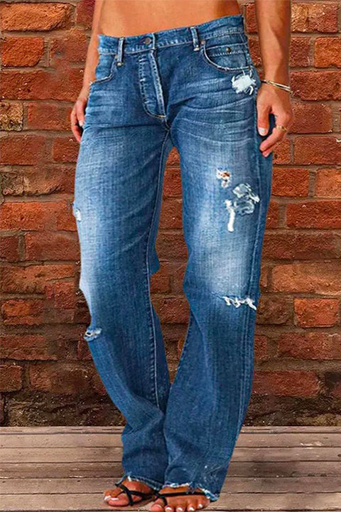 Febedress Casual One Button Ripped Jeans with Pockets
