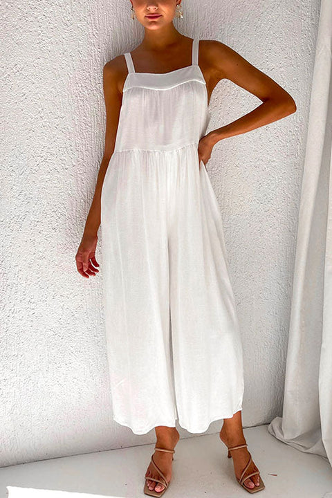 Febedress Solid Ruched Wide Leg Tank Jumpsuit
