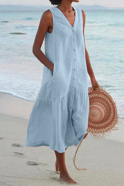 Febedress V Neck Sleeveless Beach Midi Dress(7 Colors)