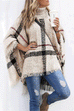Febedress Tassel Color Block Classic Cloak Poncho Sweater