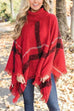 Febedress Tassel Color Block Classic Cloak Poncho Sweater