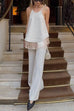 Tie Knot Shoulder Sleeveless Fringe Hem Top