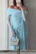 Febedress Off Shoulder Long Sleeves Knot Waist Draped Maxi Dress