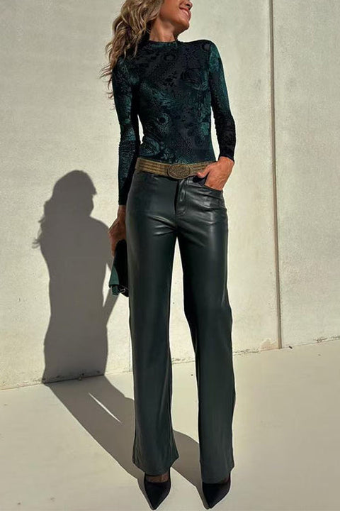 Febedress High Rise Faux Leather Pocketed Straight Leg Pants