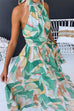 Halter Neck Open Back Waisted Printed Maxi Dress