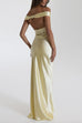 Febedress Off Shoulder Backless Cut Out Satin Maxi Dress