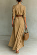 Febedress Lapel Long Sleeves Button Up Maxi Dress With Belt