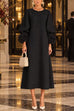 Febedress Floral Applique Puff Sleeve A-Line Midi Dress