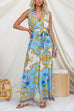 V Neck Sleeveless Bow Waist Floral Print Wide Leg Jumpsuit