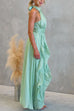 Halter Neck Waisted Ruffle Maxi Dress
