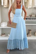Square Neck Lace Splice Maxi Cami Dress