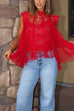 Solid Mockneck Tulle Cover Up Top with Crop Lace Camisole