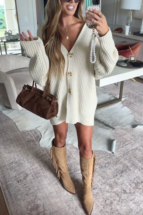 Febedress Collared Drop Shoulder Button Down Sweater Cardigan