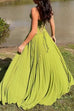 Febedress Halter Neck Back Lace-up Pleated Maxi Dress