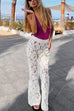 Febedress Elastic Waist Bell Bottoms Lace Hollow Out Pants