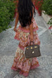 Febedress Spaghetti Strap Back Lace-up Ruffle Layered Floral Print Maxi Dress