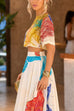 Crewneck Short Sleeves Crop Top High Rise Maxi Skirt Floral Print Set