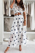 Lapel Button Up Short Sleeves Polka Dot Top