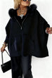Febedress Dolman Sleeves Zipper Up Pocketed Jacket with Faux Fur Hood