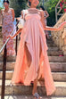 Febedress Sleeveless Open Back Ruffle Trim Slit Maxi Dress