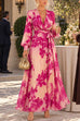 Febedress V-Neck Long Sleeve Floral Print Maxi Dress