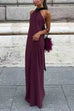 Sleeveless Draped Back Maxi Party Dress