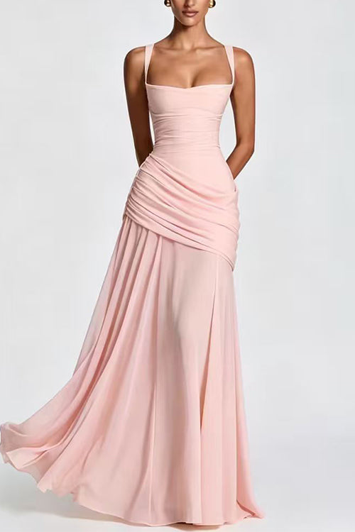 Febedress Sleeveless Back Criss Cross Solid Flowy Maxi Dress