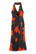 Febedress Cowl Neck Backless Floral Print Maxi Dress with Scarf