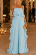 Febedress Elegant Strapless Tube Ruffle Pleated Maxi Dress