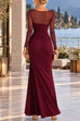 Febedress Mesh Long Sleeve Ruched Slit Maxi Dress (A)