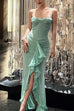 Febedress Spaghetti Strap Frill Trim Draped Slit Maxi Dress