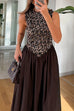 Febedress Crewneck Sleeveless Glitter Sequin Splice Maxi Dress