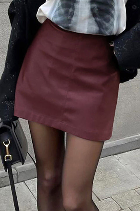 Febedress High Rise Faux Leather A-line Mini Skirt