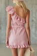 Ruffle One Shoulder Tie Waist Mini Dress