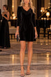 Febedress Cowl Neck Long Sleeve Velvet Mini Dress