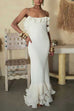 Febedress Spaghetti Strap Open Back Ruffle Trim Maxi Dress