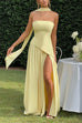 Febedress Strapless Back Lace-up High Slit Splice Maxi Dress