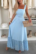 Square Neck Pocketed Lace Splice Maxi Cami Dress