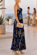 Sweetheart Neck Aztec Print Pleated Maxi Dress
