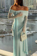 Febedress Off Shoulder Long Sleeves Knot Waist Draped Maxi Dress