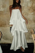Febedress Adjustable Strap Ruffle Layered Satin Maxi Dress